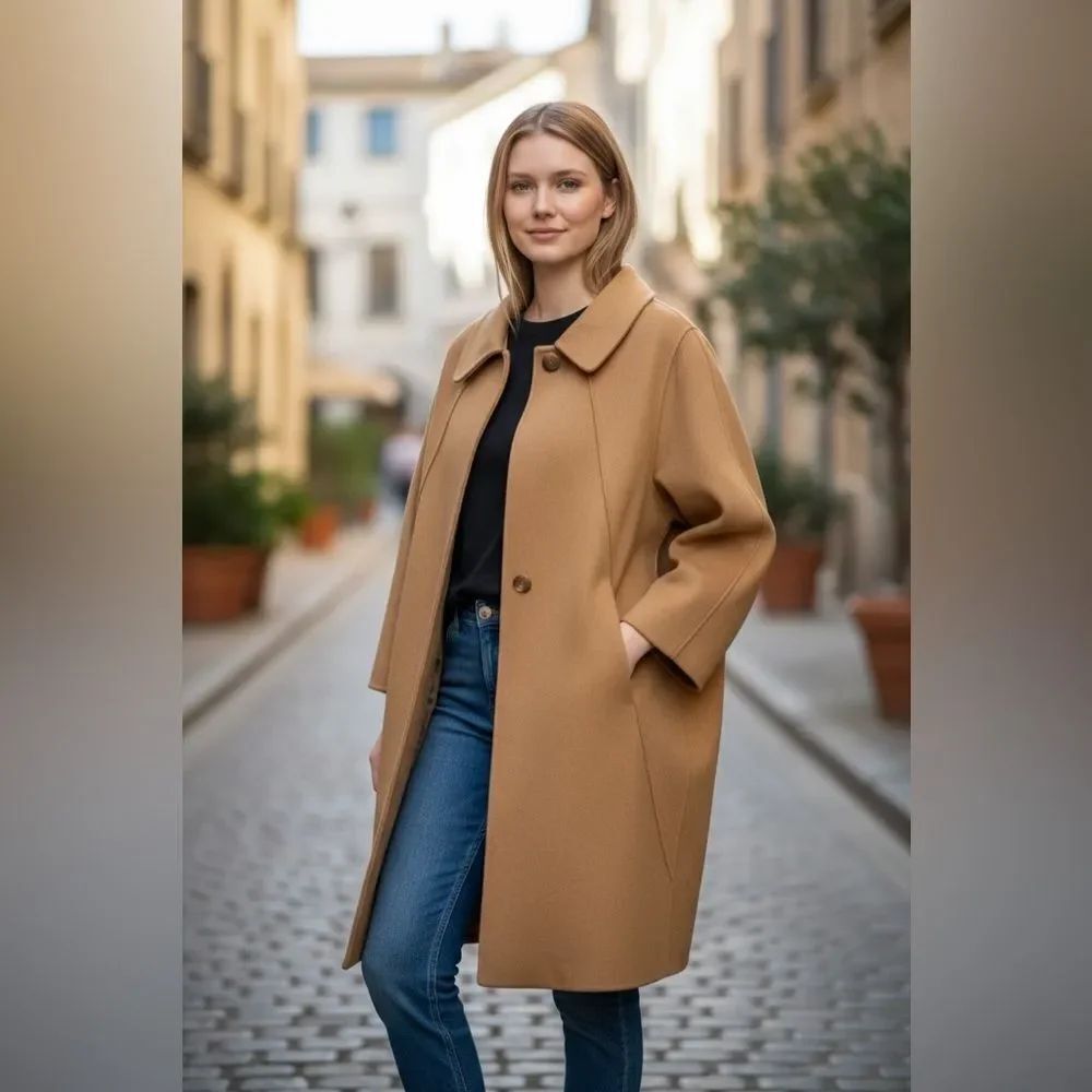 New Wool camel Color snap front  coat